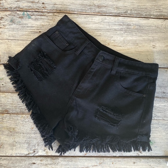 SHEIN Pants - Size small black denim shorts with distressing